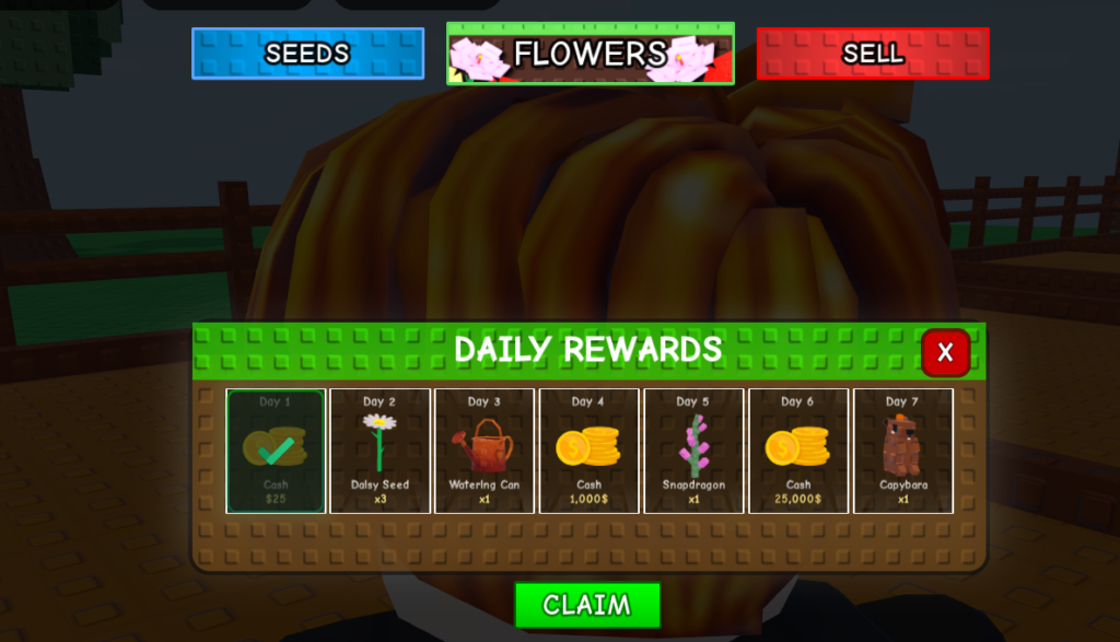 claim rewards grow a garden
